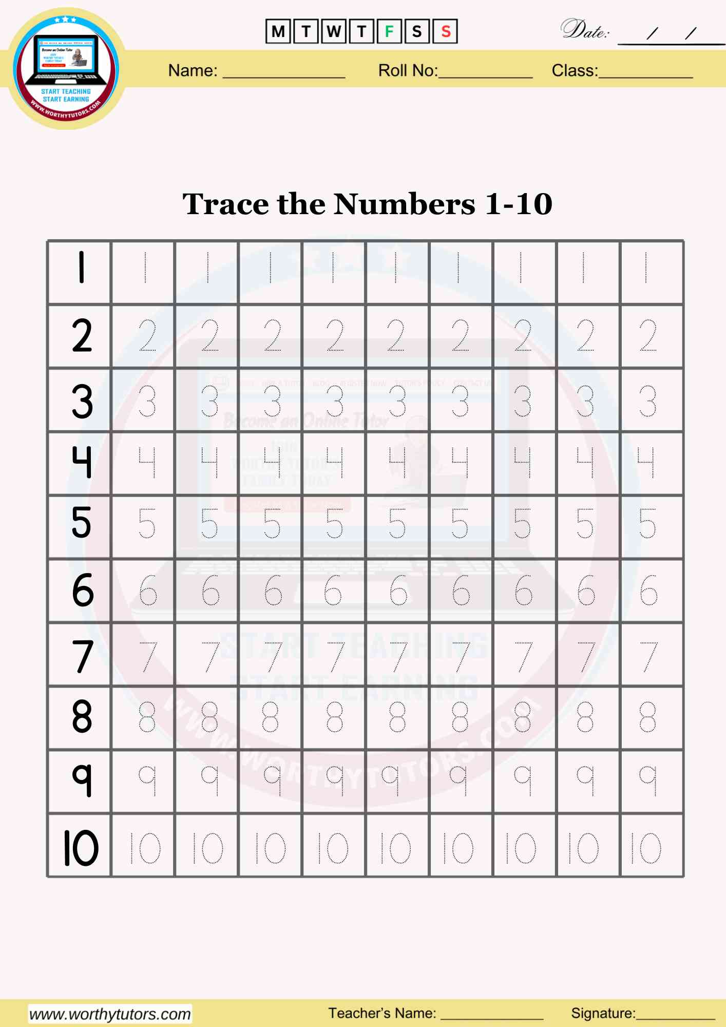 1 to 100 Counting Tracing Worksheets for Nursery Students